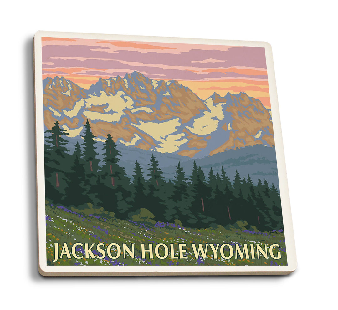 Coasters (Jackson Hole, Wyoming, Spring Flowers, Lantern Press Artwork) Lifestyle-Coaster Lantern Press 