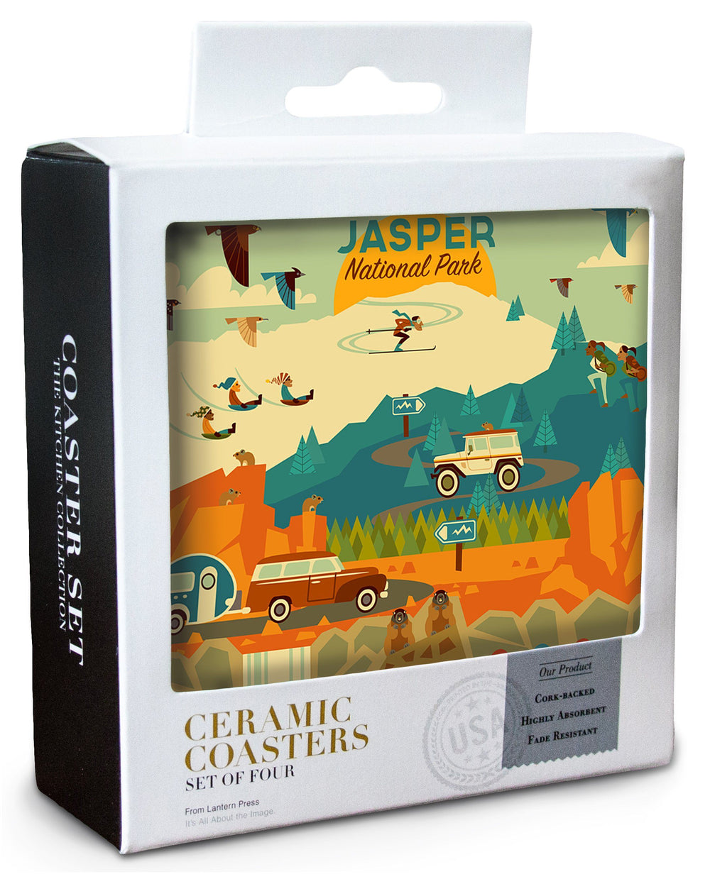 Coasters (Jasper National Park, Canada, Geometric, Lantern Press Artwork) Lifestyle-Coaster Lantern Press 
