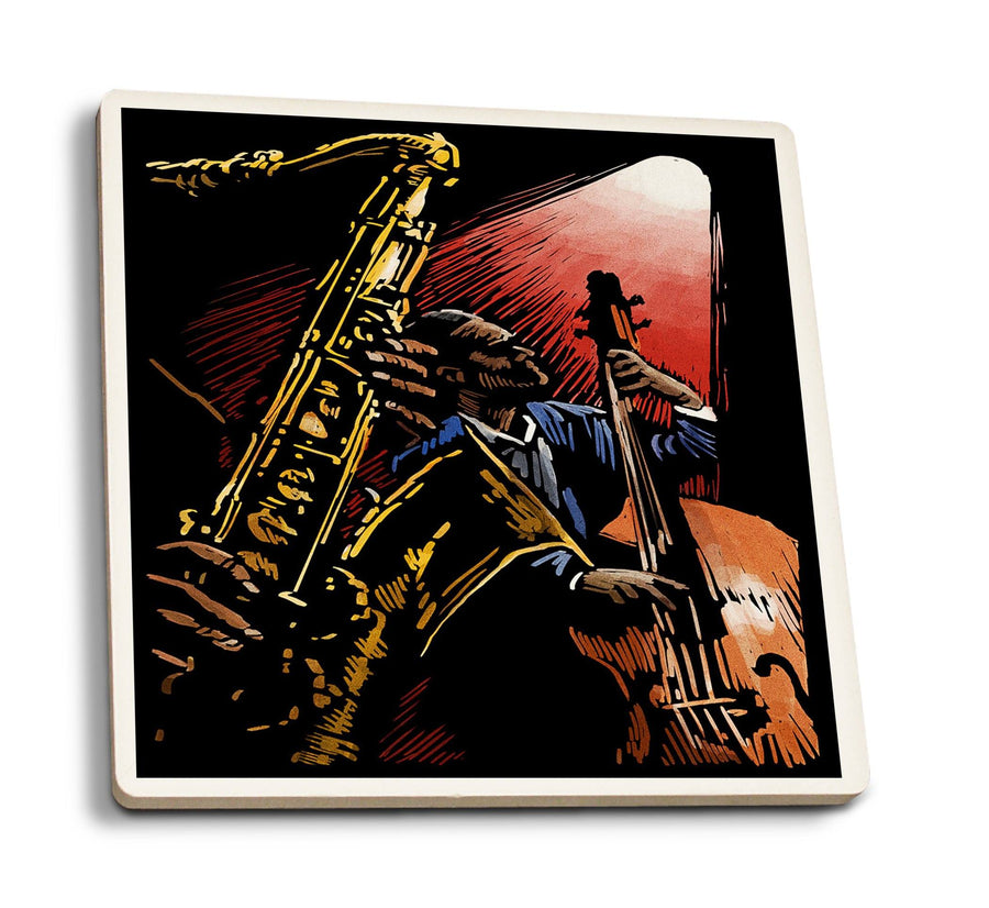 Coasters (Jazz Band, Scratchboard, Lantern Press Artwork) Lifestyle-Coaster Lantern Press 