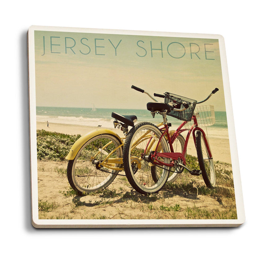 Coasters (Jersey Shore, Bicycles & Beach Scene, Lantern Press Photography) Lifestyle-Coaster Lantern Press 