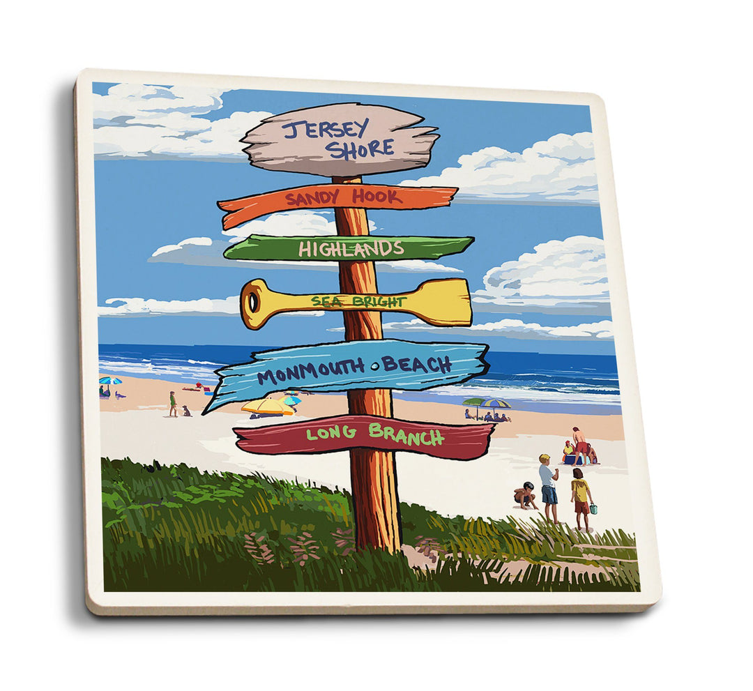 Coasters (Jersey Shore, Signpost Destinations, Lantern Press Artwork) Lifestyle-Coaster Lantern Press 