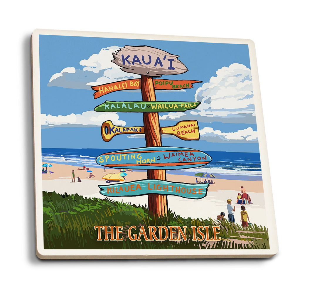 Coasters (Kaua'i, Hawaii, The Garden Isle, Destinations Sign, Lantern Press Artwork) Lifestyle-Coaster Lantern Press 