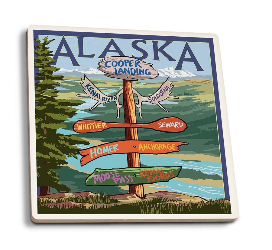 Coasters (Kenai River, Alaska, Sign Post, Lantern Press Artwork) Lifestyle-Coaster Lantern Press 