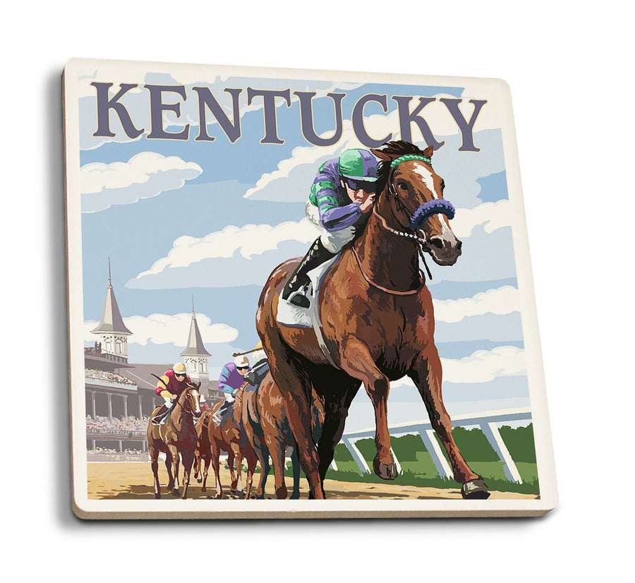 Coasters (Kentucky, Horse Racing Track Scene, Lantern Press Artwork) Lifestyle-Coaster Lantern Press 