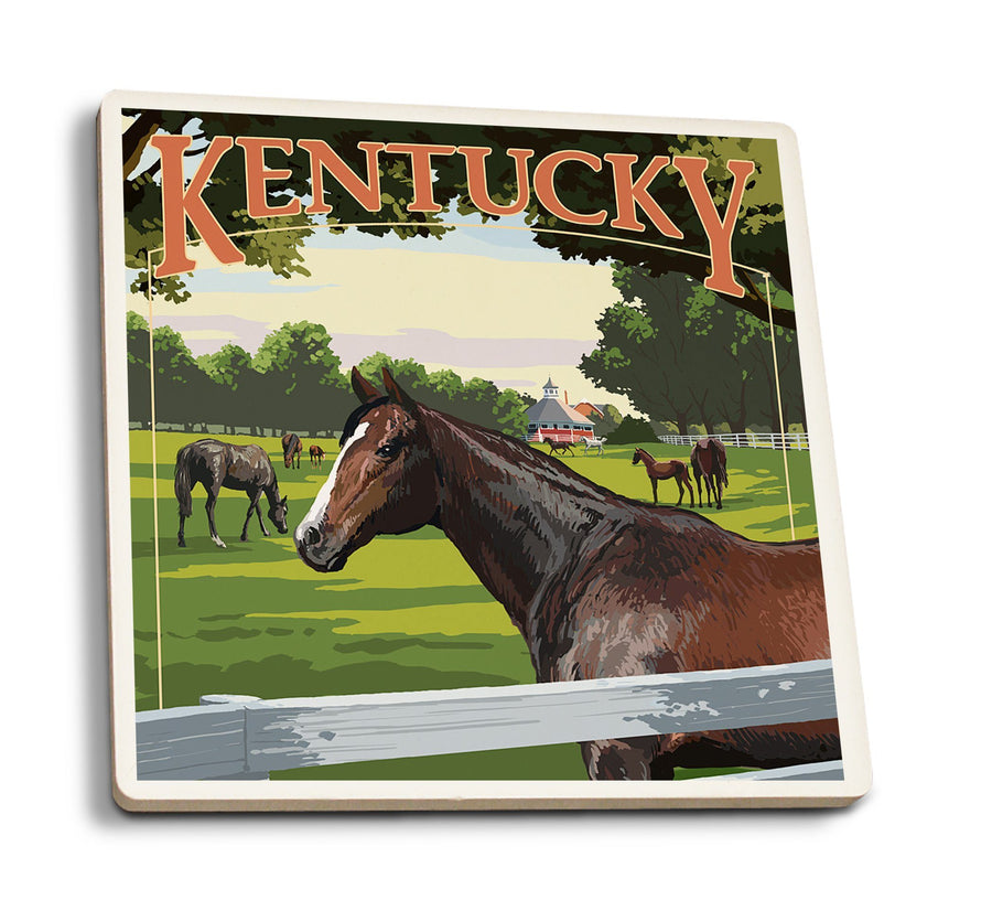 Coasters (Kentucky, Thoroughbred Horses Farm Scene, Lantern Press Artwork) Lifestyle-Coaster Lantern Press 