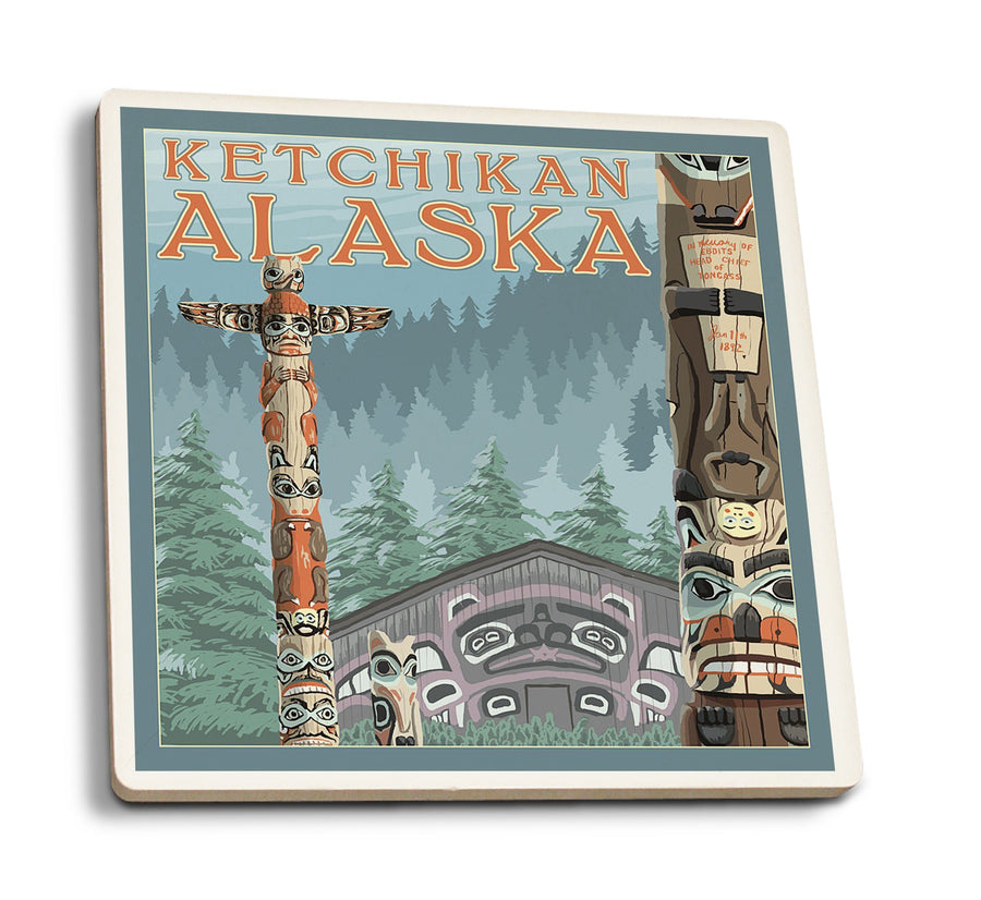 Coasters (Ketchikan, Alaska, Alaska Totem Poles, Lantern Press Artwork) Lifestyle-Coaster Lantern Press 