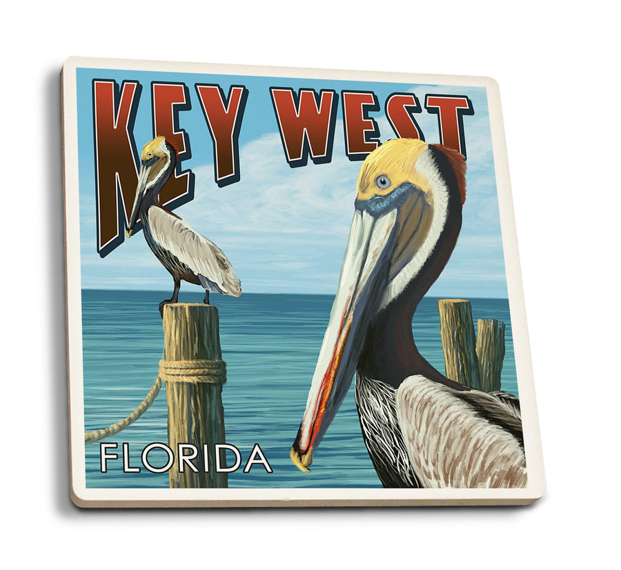 Coasters (Key West, Florida, Brown Pelican, Lantern Press Artwork) Lifestyle-Coaster Lantern Press 