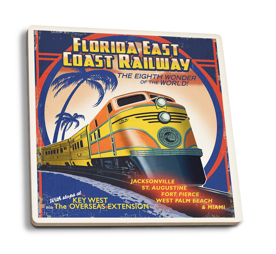 Coasters (Key West, Florida, East Coast Railway, Lantern Press Artwork) Lifestyle-Coaster Lantern Press 