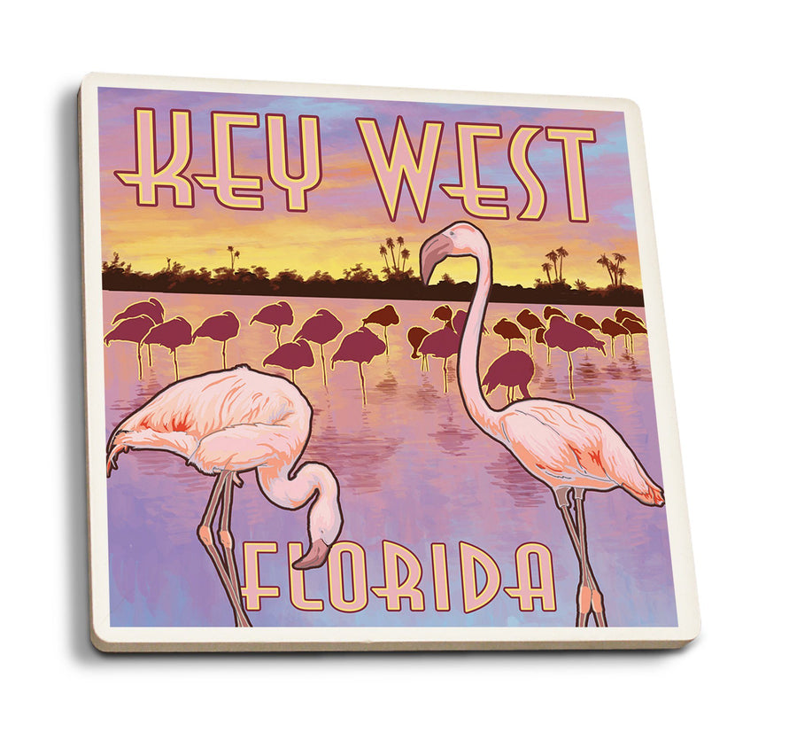 Coasters (Key West, Florida, Flamingos, Lantern Press Artwork) Lifestyle-Coaster Lantern Press 