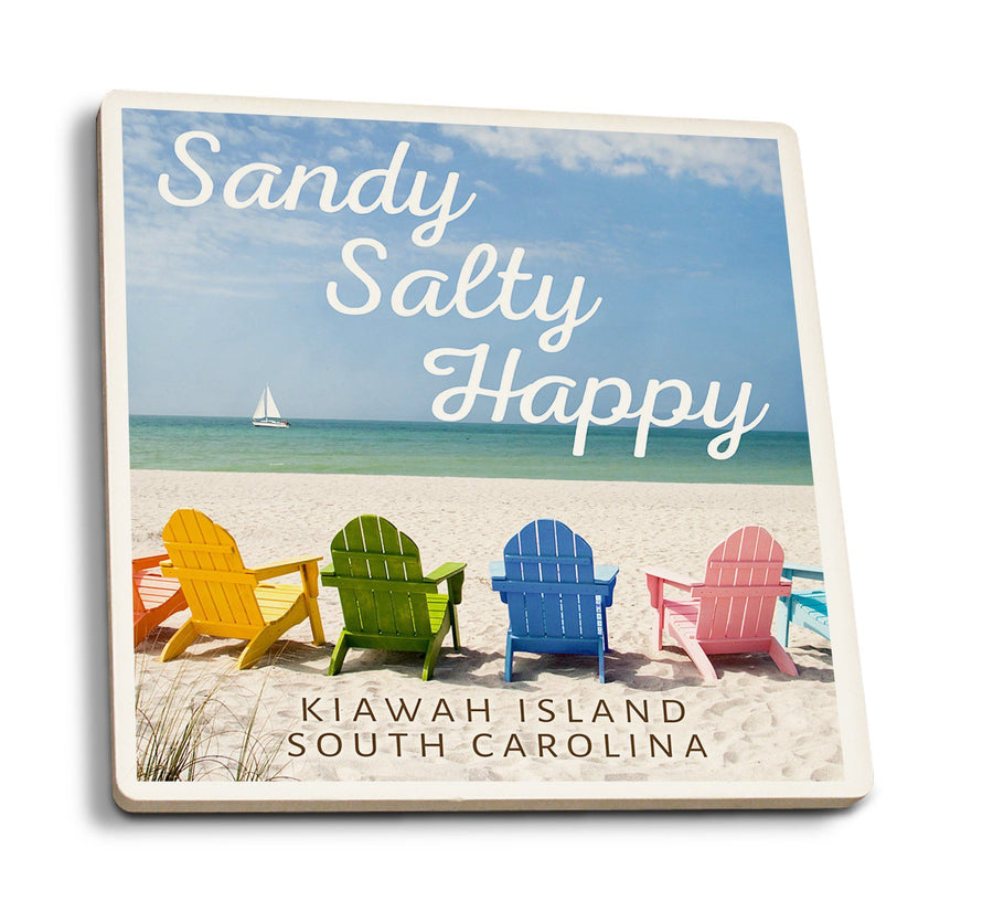 Coasters (Kiawah Island, South Carolina, Sandy Salty Happy, Lantern Press Photography) Lifestyle-Coaster Lantern Press 