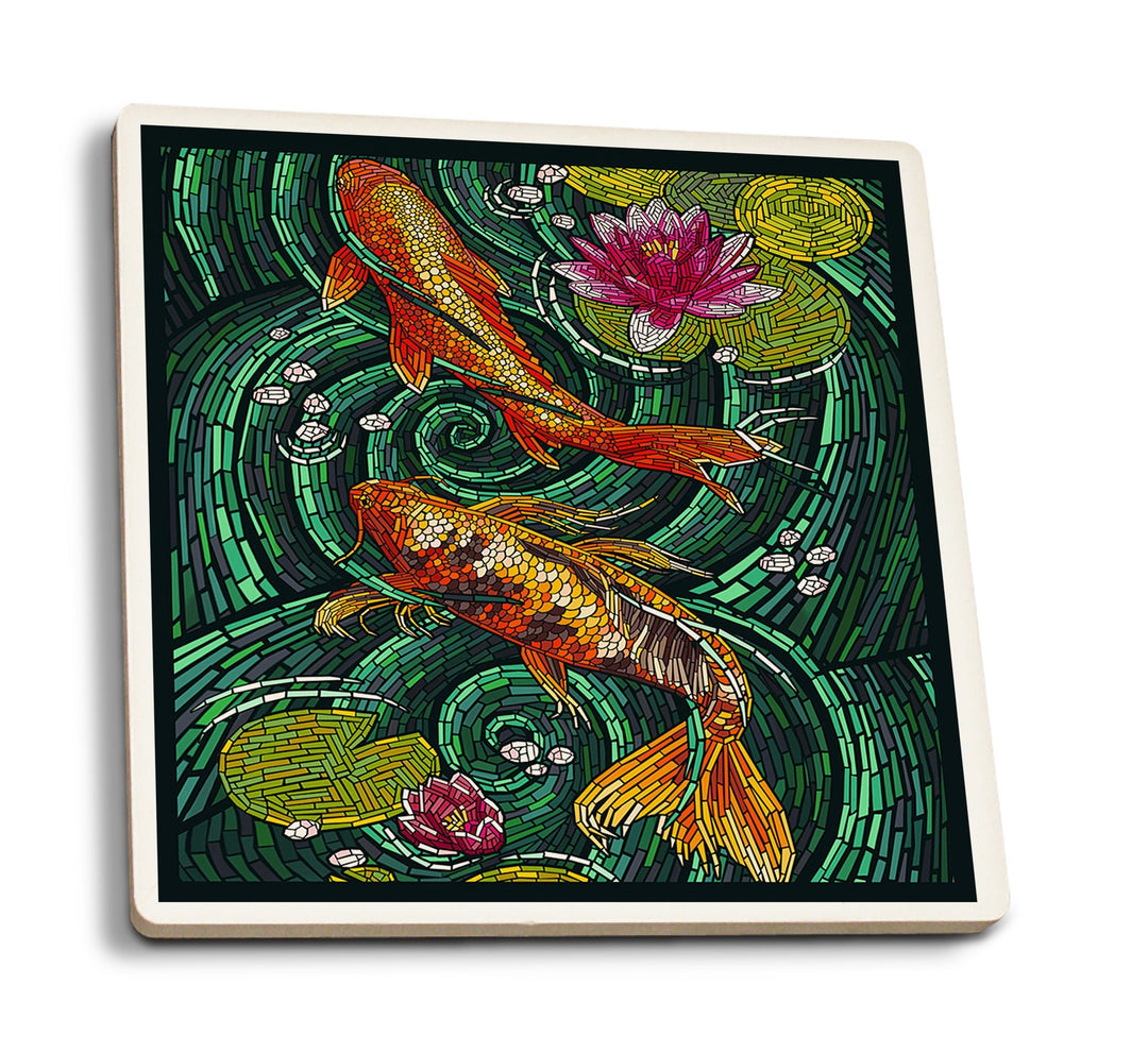 Coasters (Koi, Paper Mosaic, Lantern Press Artwork) Lifestyle-Coaster Lantern Press 