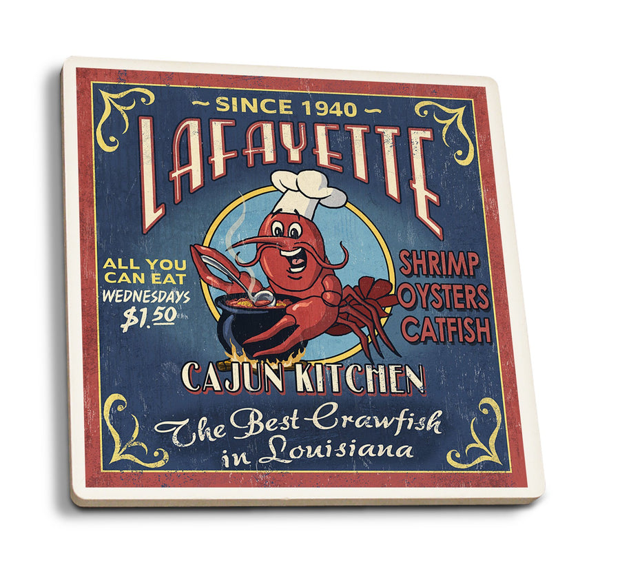 Coasters (Lafayette, Louisiana, Cajun Kitchen Vintage Sign, Lantern Press Artwork) Lifestyle-Coaster Lantern Press 