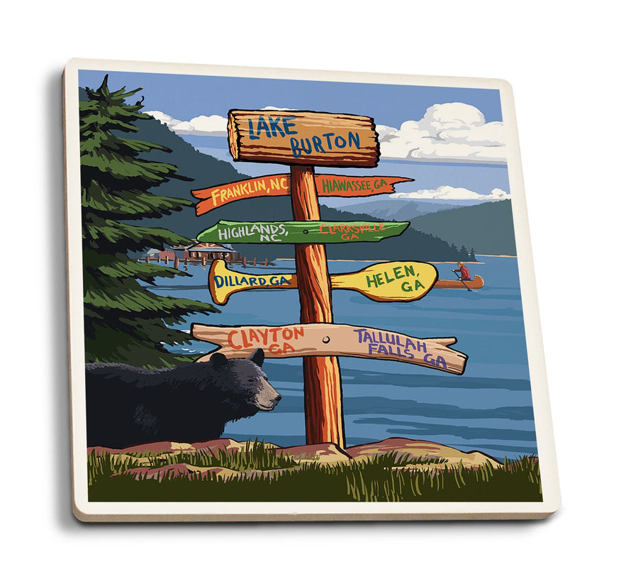 Coasters (Lake Burton, Georgia, Sign Destinations, Lantern Press Poster) Lifestyle-Coaster Lantern Press 