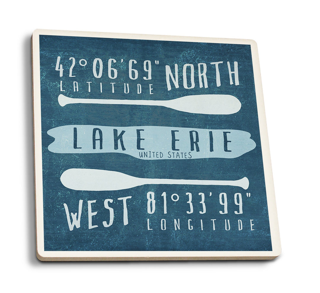 Coasters (Lake Erie, United States, Lake Essentials, Latitude & Longitude, Lantern Press Artwork) Coasters Lantern Press 