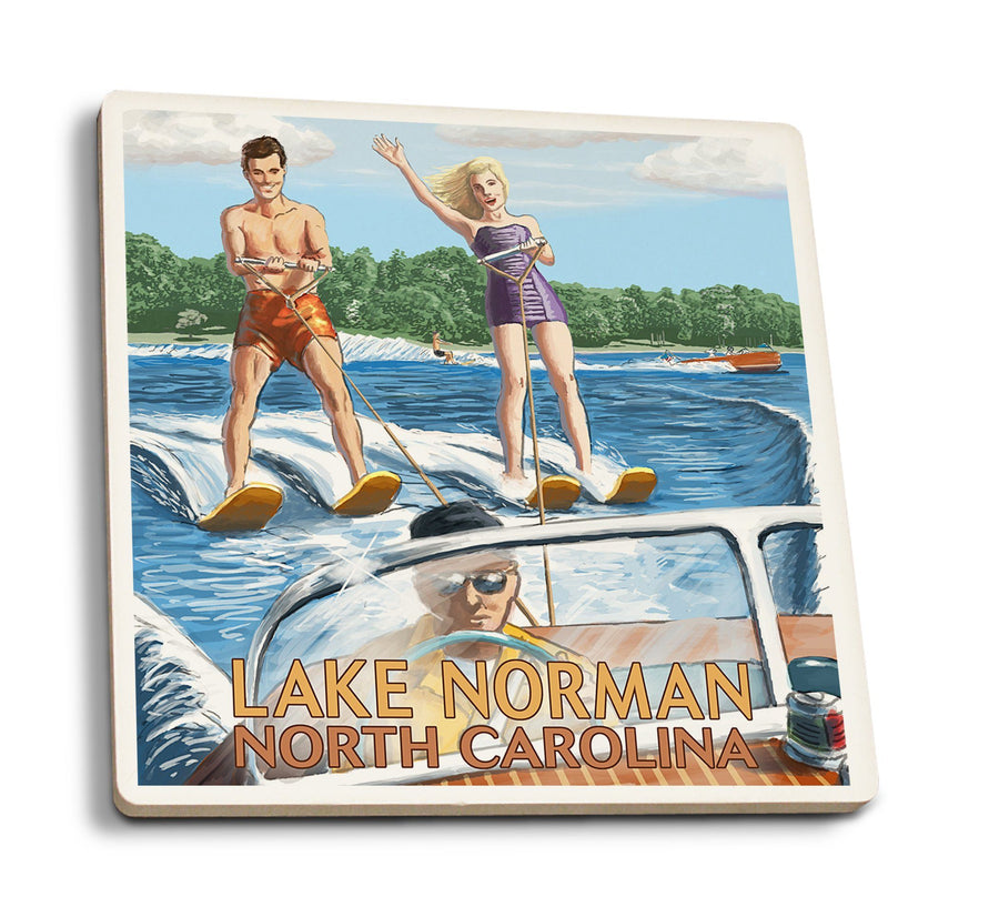 Coasters (Lake Norman, North Carolina, Water Skiing, Lantern Press Artwork) Lifestyle-Coaster Lantern Press 