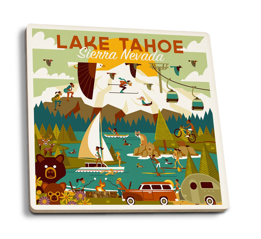 Coasters (Lake Tahoe, California, Sierra Nevada, Geometric, Lantern Press Artwork) Lifestyle-Coaster Lantern Press 