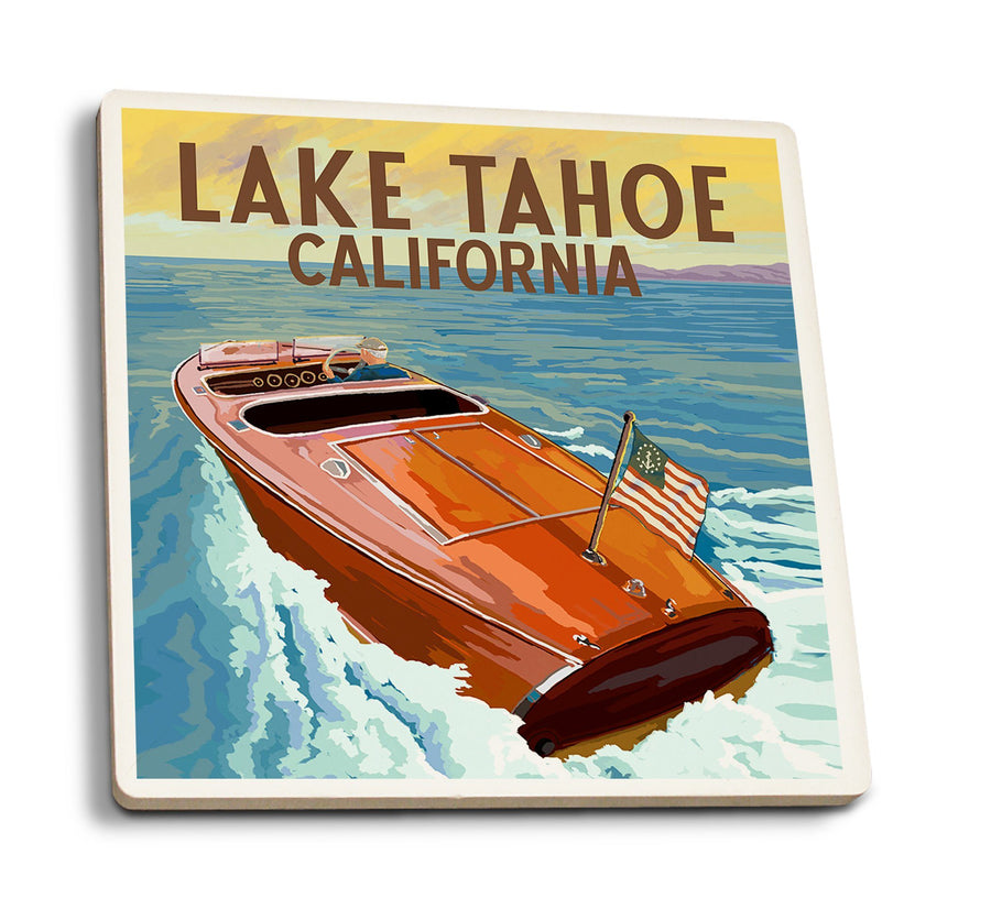 Coasters (Lake Tahoe, California, Wooden Boat, Lantern Press Artwork) Lifestyle-Coaster Lantern Press 