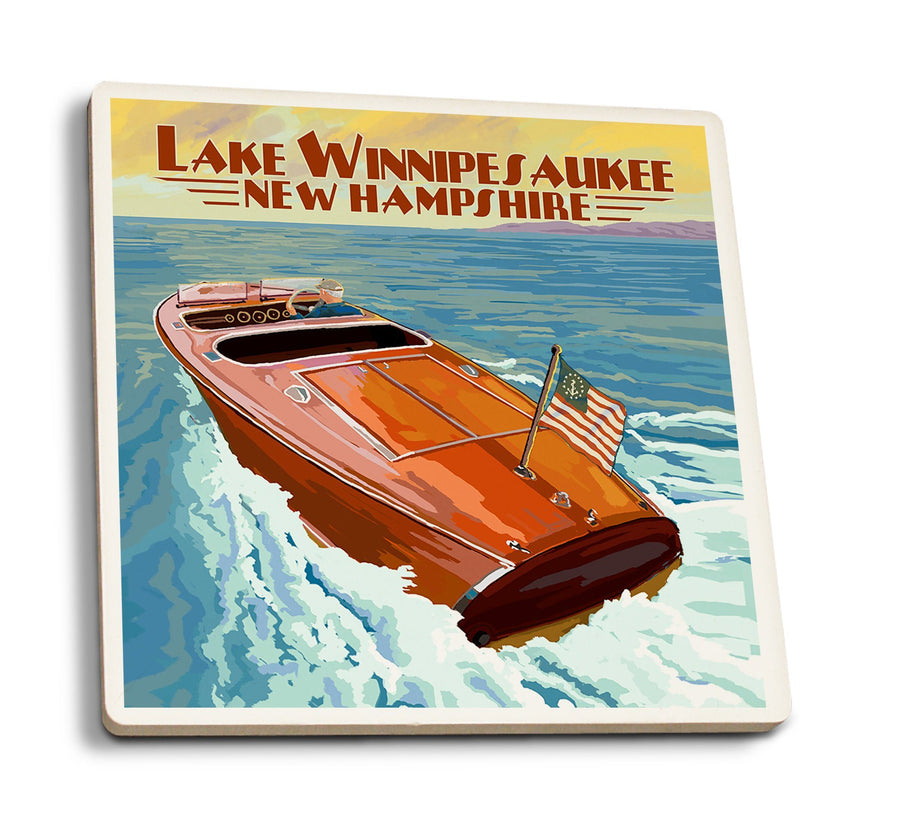 Coasters (Lake Winnipesaukee, New Hampshire, Chris Craft Boat, Lantern Press Artwork) Lifestyle-Coaster Lantern Press 