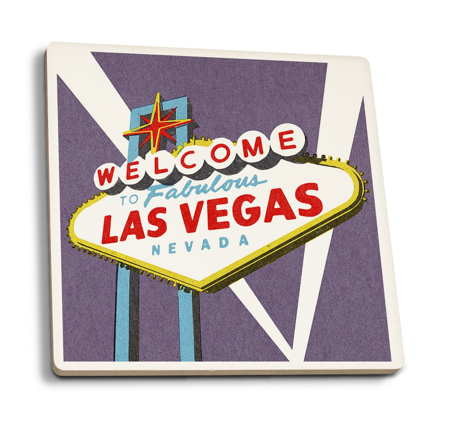 Coasters (Las Vegas, Nevada, Welcome Sign Woodblock, Lantern Press Artwork) Lifestyle-Coaster Lantern Press 