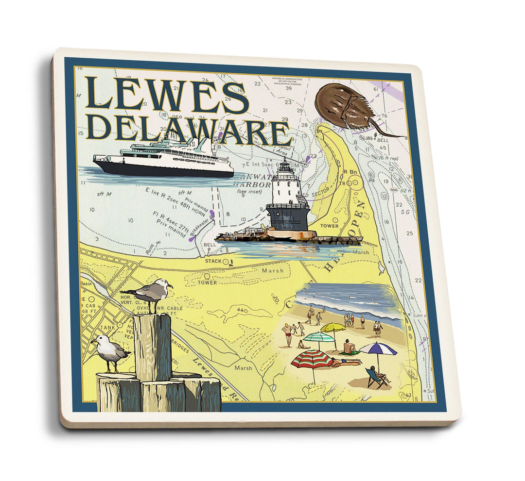 Coasters (Lewes, Delaware, Nautical Chart, Lantern Press Artwork) Lifestyle-Coaster Lantern Press 