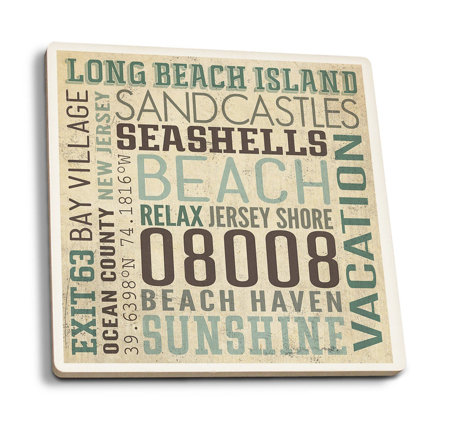 Coasters (Long Beach Island, New Jersey, Typography (#2), Lantern Press Artwork) Lifestyle-Coaster Lantern Press 