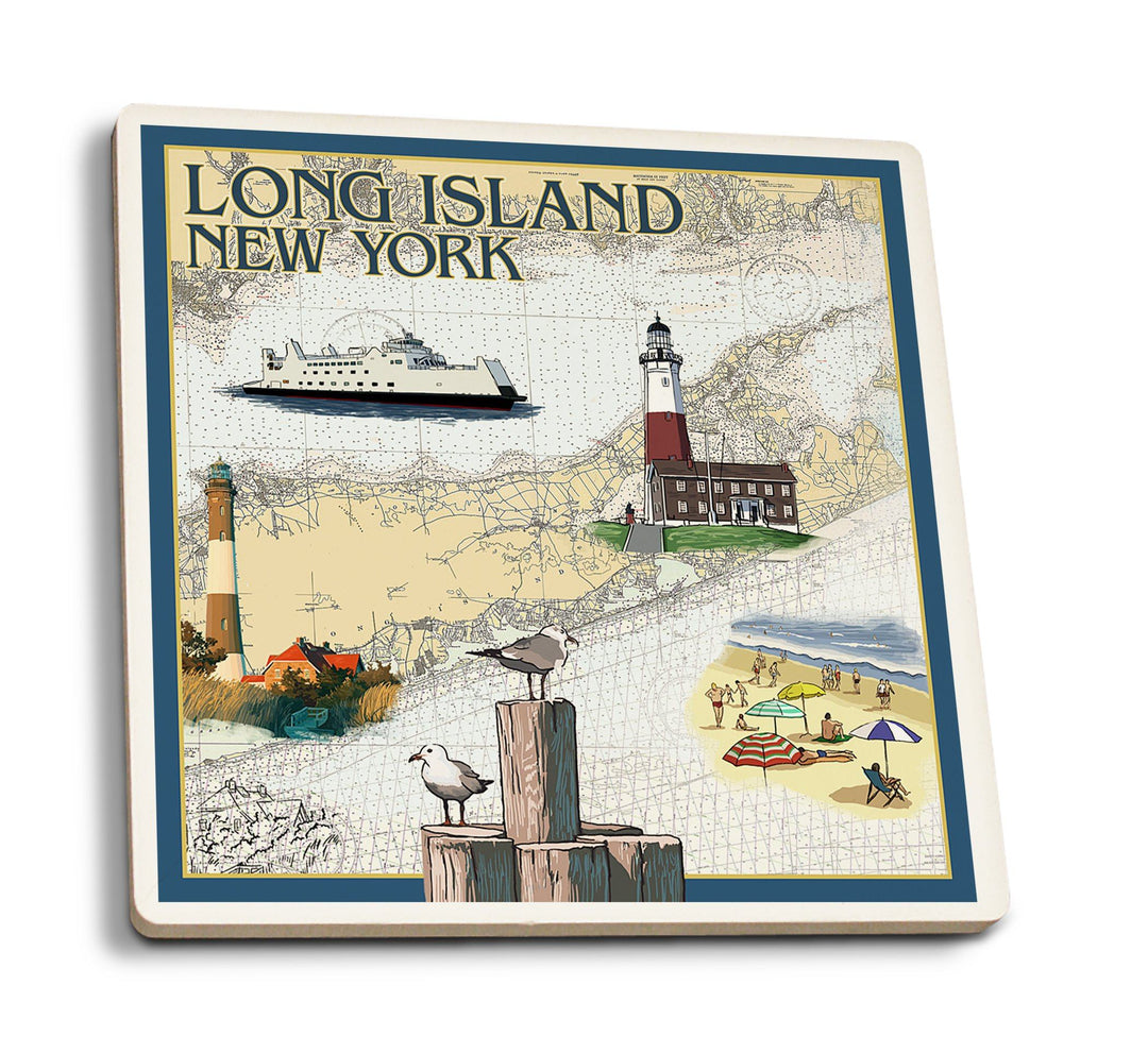 Coasters (Long Island, New York, Nautical Chart, Lantern Press Artwork) Lifestyle-Coaster Lantern Press 