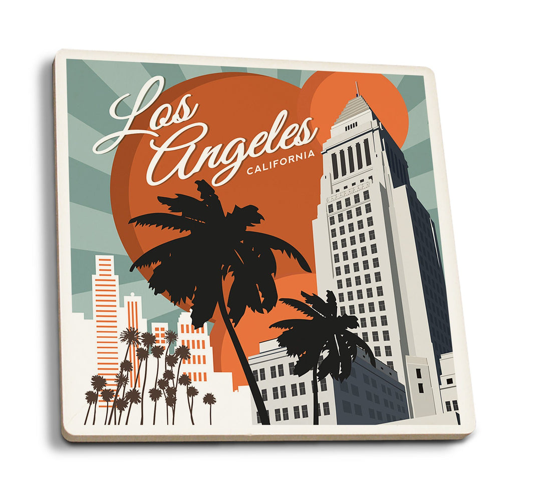 Coasters (Los Angeles, California, City Hall, Lantern Press Artwork) Lifestyle-Coaster Lantern Press 