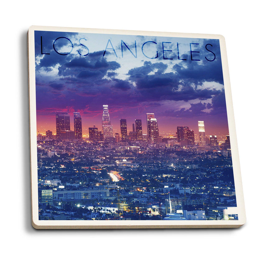 Coasters (Los Angeles, California, Skyline at Night, Lantern Press Photography) Lifestyle-Coaster Lantern Press 