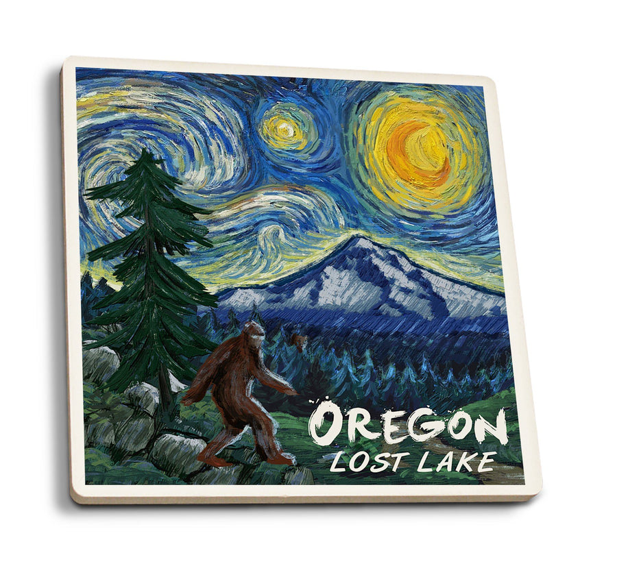 Coasters (Lost Lake, Oregon, Bigfoot, Mt Hood, Starry Night, Lantern Press Artwork) Lifestyle-Coaster Lantern Press 