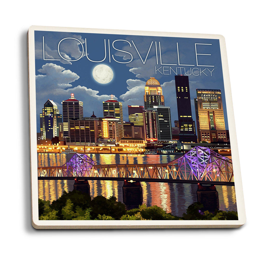 Coasters (Louisville, Kentucky, Skyline at Night, Lantern Press Artwork) Lifestyle-Coaster Lantern Press 