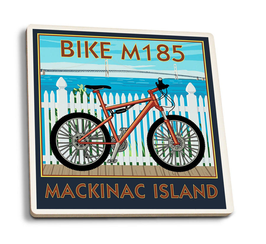 Coasters (Mackinac Island, Michigan, Mountain Bike Scene, Lantern Press Artwork) Lifestyle-Coaster Lantern Press 