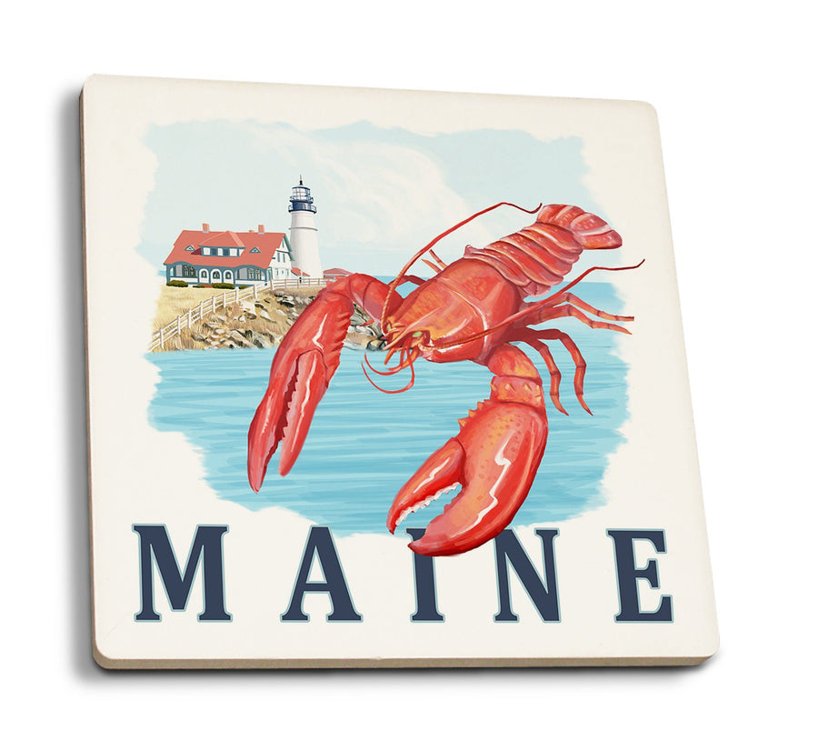 Coasters (Maine, Lobster & Portland Lighthouse, Lantern Press Artwork) Lifestyle-Coaster Lantern Press 