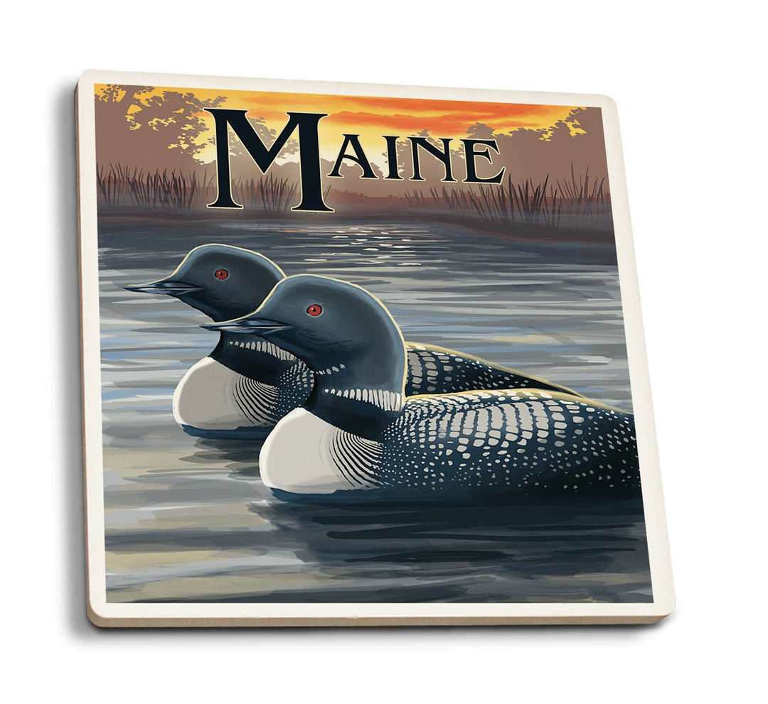 Coasters (Maine, Loon Family, Lantern Press Artwork) Lifestyle-Coaster Lantern Press 