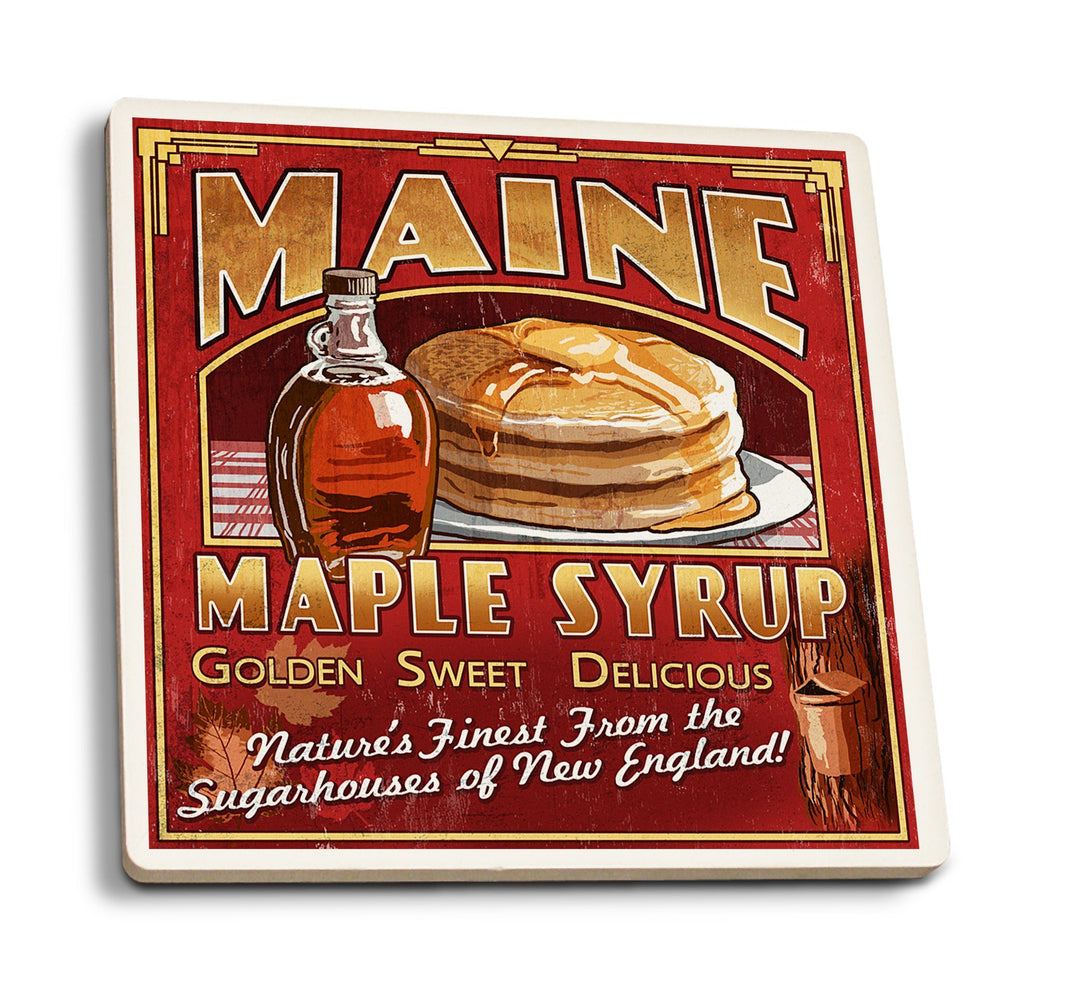 Coasters (Maine, Maple Syrup Vintage Sign, Lantern Press Artwork) Lifestyle-Coaster Lantern Press 