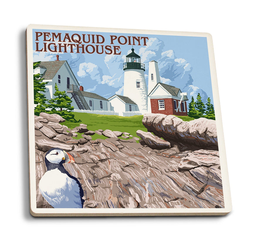 Coasters (Maine, Pemaquid Lighthouse, Lantern Press Artwork) Lifestyle-Coaster Lantern Press 