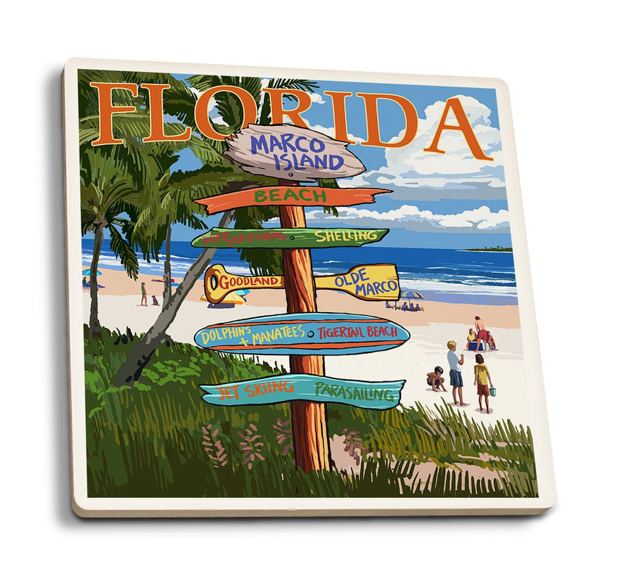 Coasters (Marco Island, Florida, Destinations Sign, Lantern Press Artwork) Lifestyle-Coaster Lantern Press 