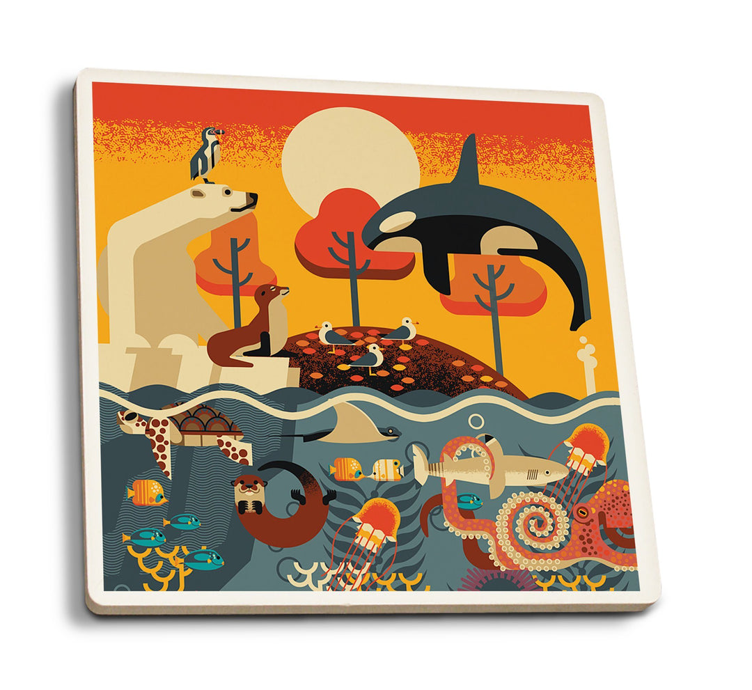 Coasters (Marine Animals, Textured Geometric, Lantern Press Artwork) Lifestyle-Coaster Lantern Press 