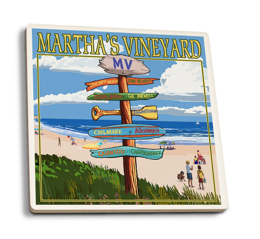 Coasters (Martha's Vineyard, Massachusetts, Destinations Sign, Lantern Press Artwork) Lifestyle-Coaster Lantern Press 
