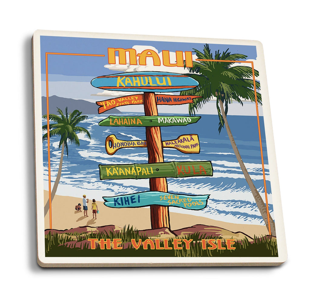 Coasters (Maui, Hawaii, Signpost, Lantern Press Artwork) Lifestyle-Coaster Lantern Press 