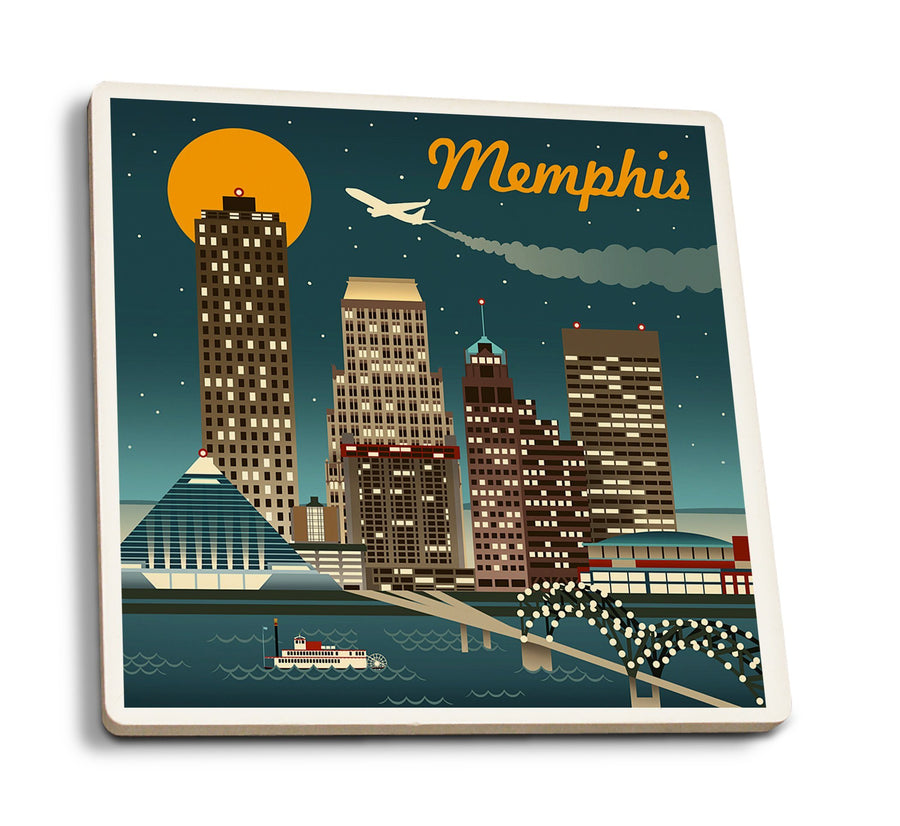 Coasters (Memphis, Tennesseee, Retro Skyline, Lantern Press Artwork) Lifestyle-Coaster Lantern Press 