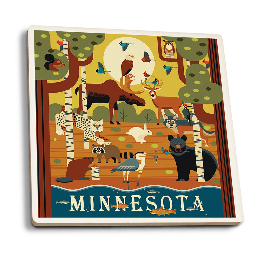 Coasters (Minnesota, Forest Animals, Geometric, Lantern Press Artwork) Lifestyle-Coaster Lantern Press 