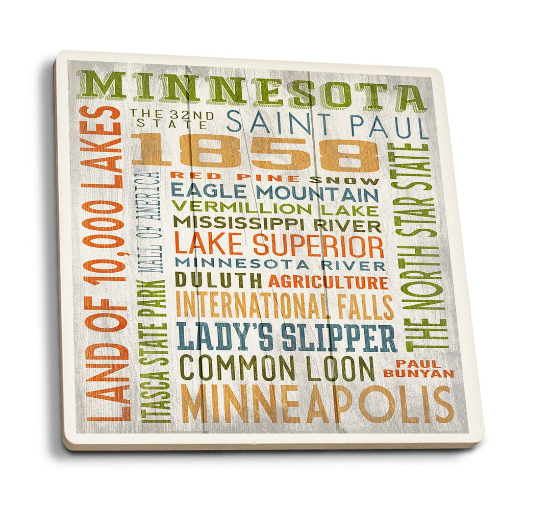 Coasters (Minnesota, Rustic Typography, Lantern Press Artwork) Lifestyle-Coaster Lantern Press 