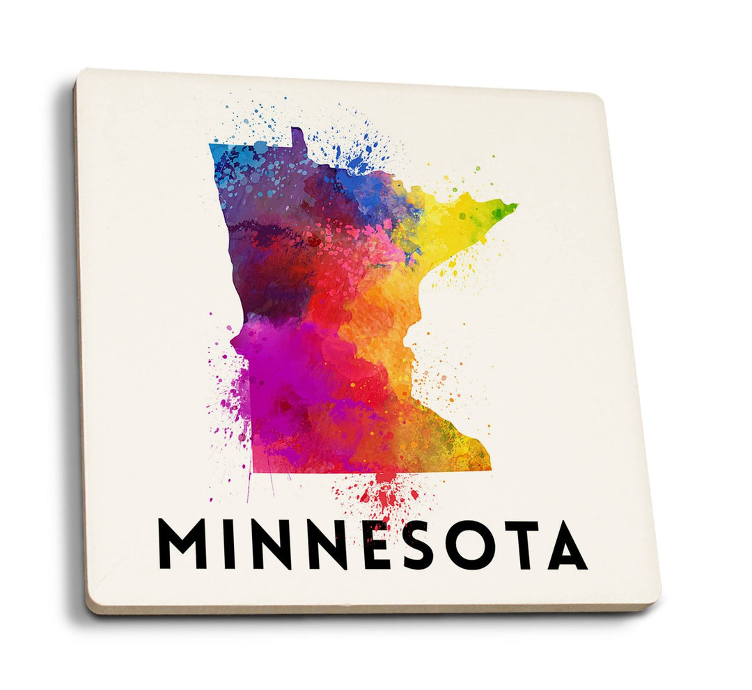 Coasters (Minnesota, State Abstract Watercolor, Lantern Press Artwork) Lifestyle-Coaster Lantern Press 