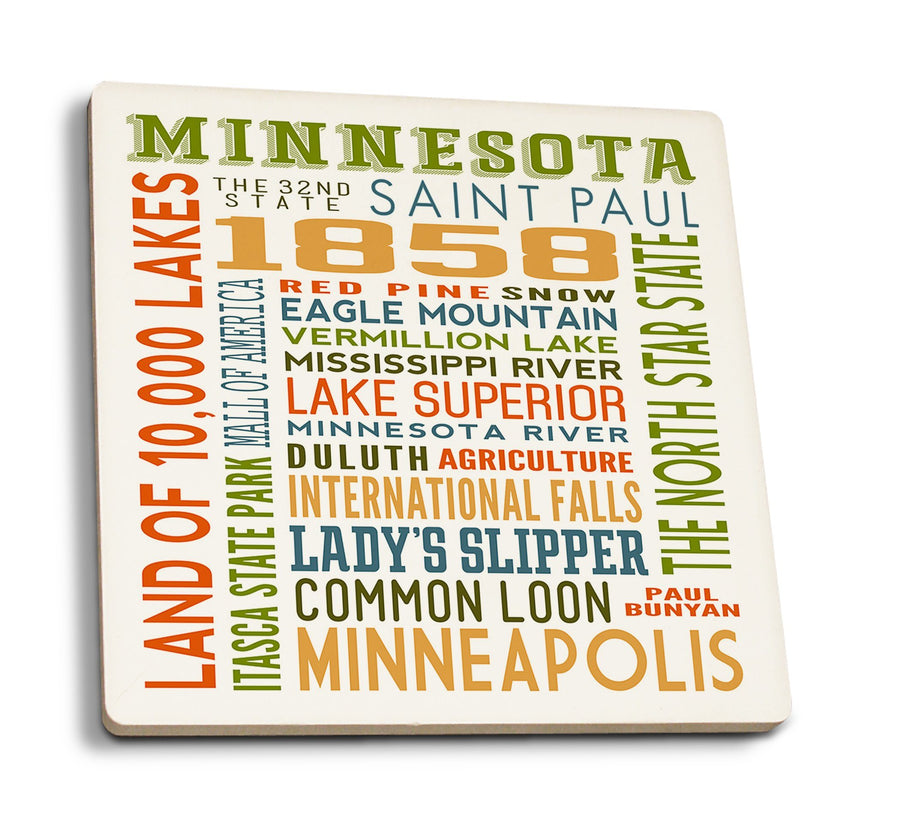 Coasters (Minnesota, Typography, Lantern Press Artwork) Lifestyle-Coaster Lantern Press 