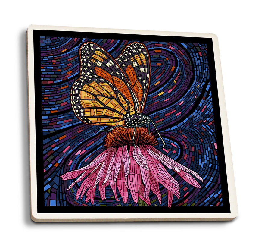 Coasters (Monarch Butterfly, Paper Mosaic, Lantern Press Artwork) Lifestyle-Coaster Lantern Press 