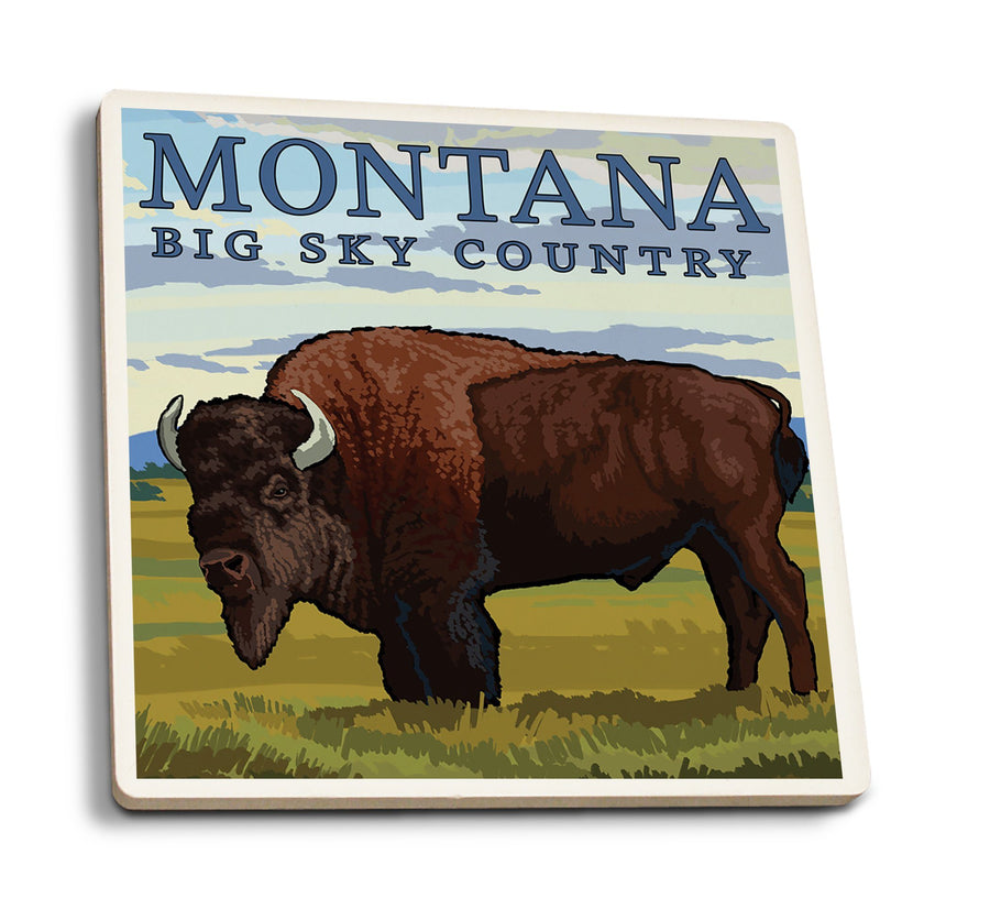 Coasters (Montana, Bison, Lantern Press Artwork) Lifestyle-Coaster Lantern Press 
