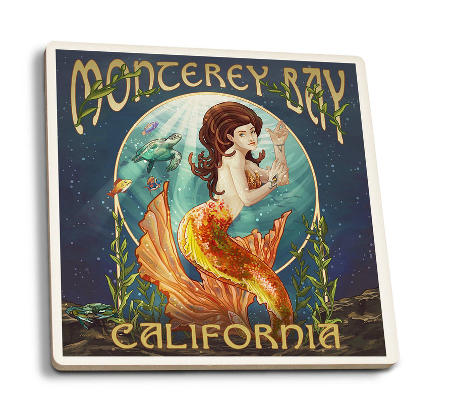 Coasters (Monterey Bay, California, Mermaid, Lantern Press Artwork) Lifestyle-Coaster Lantern Press 