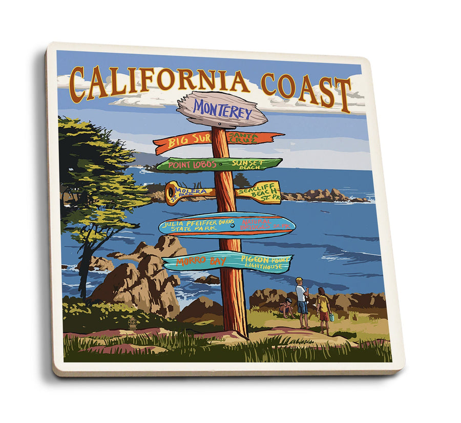 Coasters (Monterey, California, Destinations Sign, Lantern Press Artwork) Lifestyle-Coaster Lantern Press 