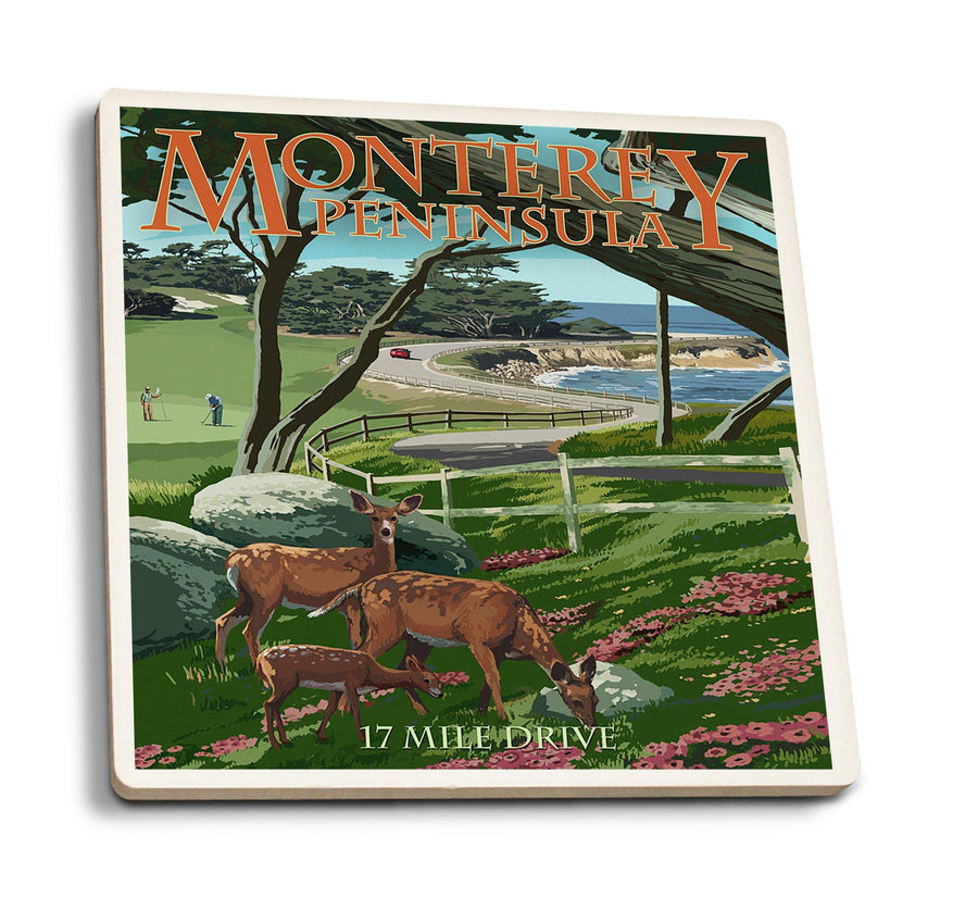 Coasters (Monterey Peninsula, California, 17 Mile Drive, Lantern Press Artwork) Lifestyle-Coaster Lantern Press 