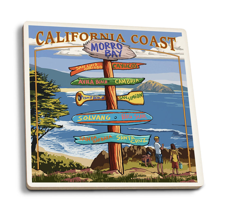 Coasters (Morro Bay, California, Destinations Sign, Lantern Press Artwork) Lifestyle-Coaster Lantern Press 